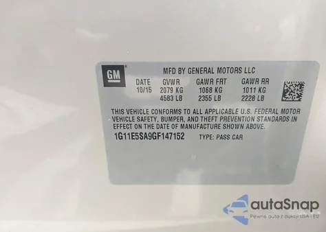 2016 Chevrolet Malibu Limited Ltz из США, поврежденный, VIN 1G11E5SA9GF147152